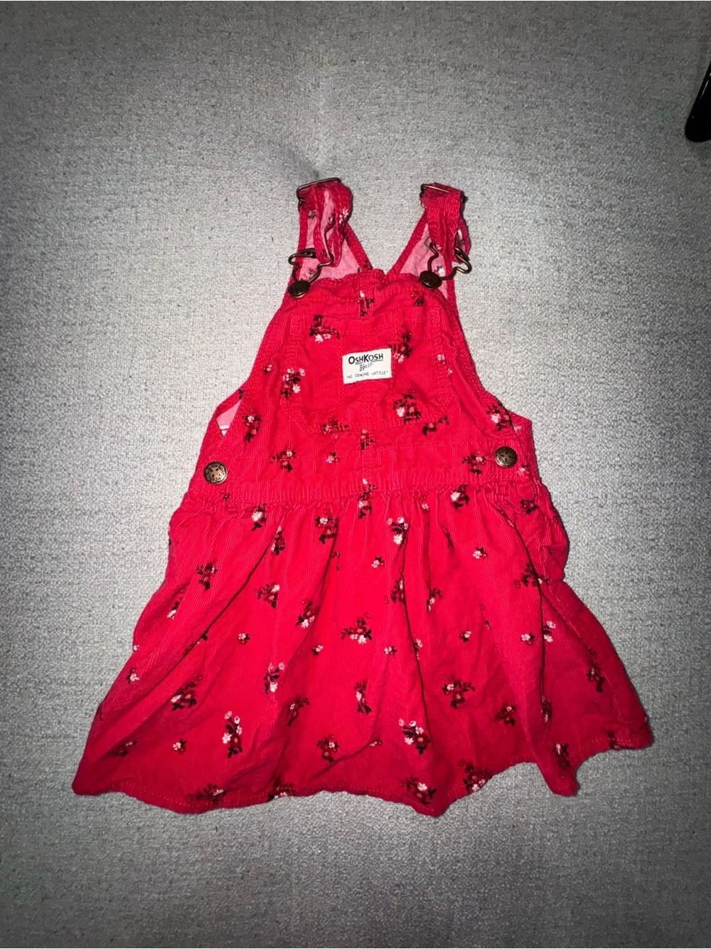 OshKosh B'gosh Bright Red Floral Corduroy Overall Dress